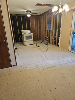 Kitchen after it was gutted