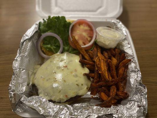 Milton Tavern Burger with Sweet Potatoe Fries  (To Go)