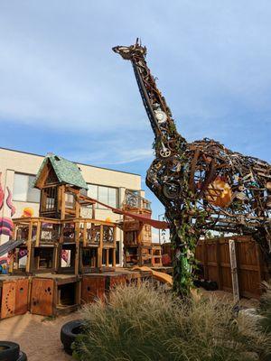 Play area, and a giant giraffe