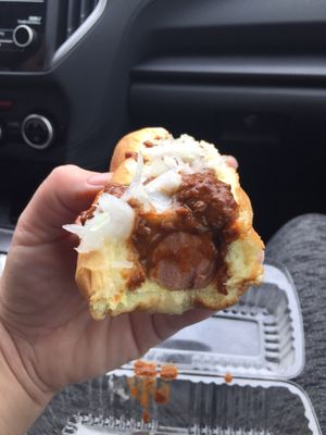 This is the chili hotdog. It was delicious!