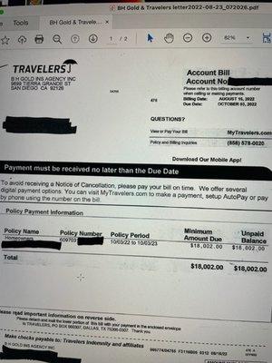 $18,002.00 for 1 year of H.O Insurance from Travelers.