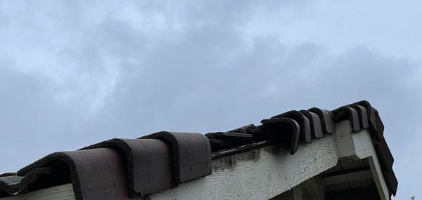 Tiles blown off during rain and wind