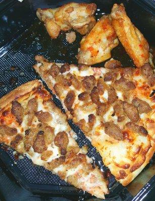 Pizza and wings.