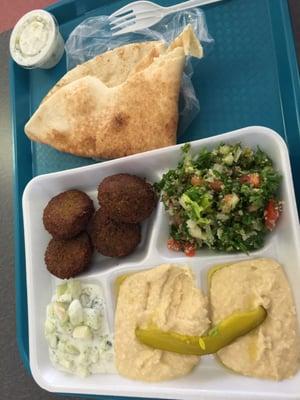 Falafel, hummus. Pita and salad