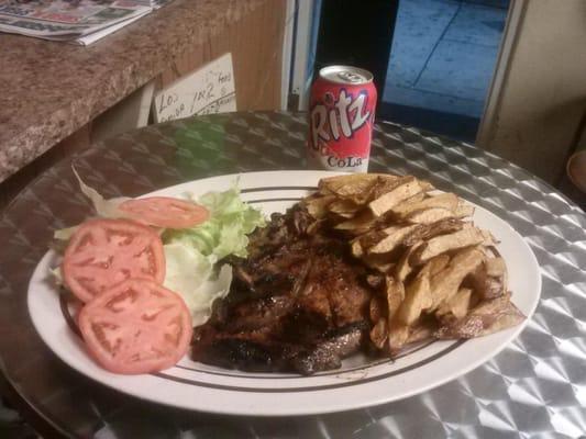 Steak&hand cut real fries w/drink.$7.50