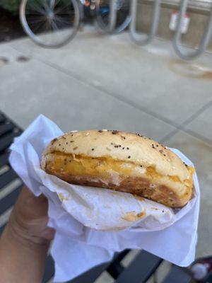 Egg and Cheddar on Everything Bagel