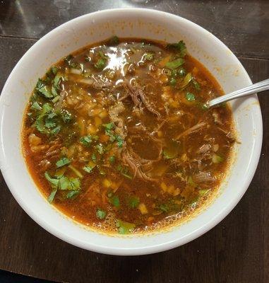 Small birria de chivo, which came with fresh made corn tortillas. I added onion, cilantro, lime.