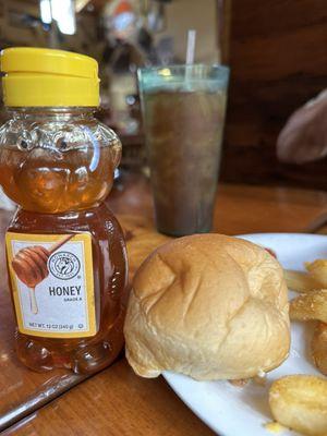 Tossed roll and honey