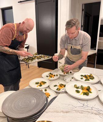 Chef Sal and Colton playing our fish course