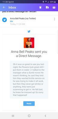 Anna bell peaks reply to the douche bag managers decision to move me without consent and touch my belongings