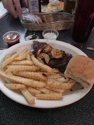 New York strip and Cajun shrimp