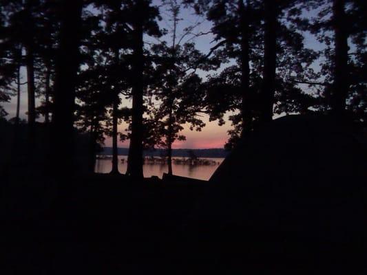 This view of the sunset over Lake Ouachita from our campsite