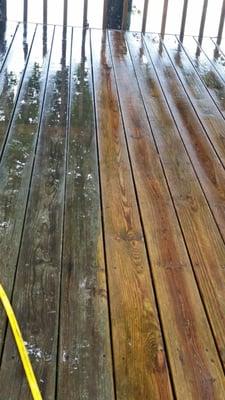 Half the deck is not cleaned the other half is cleaned.