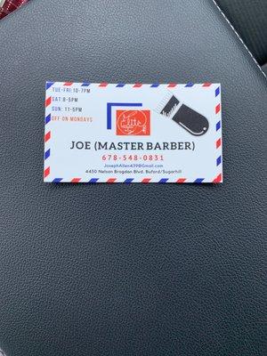 business card for Joe