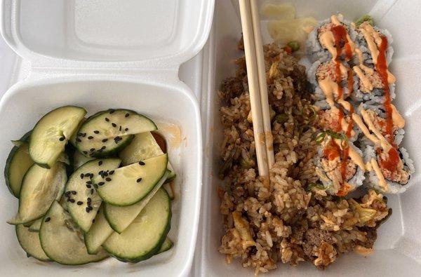 Cucumber salad / fried rice / spicy crab