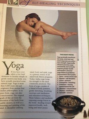 Snapshot of yoga page from a Holistic book in waiting room.