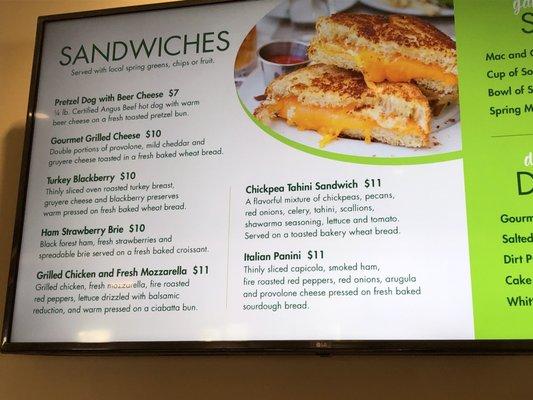 Sandwich menu