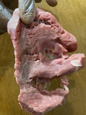 Meat with a glue like substance holding it together