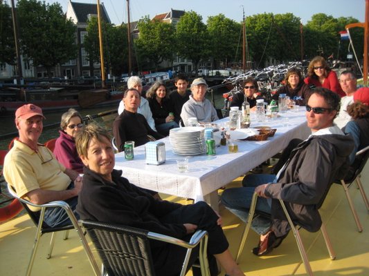 Enjoying dinner on our boat