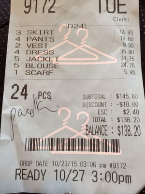 Receipt from Metro Valet.