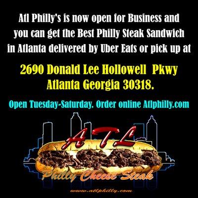 Atl Philly's now open Tuesday- Saturday