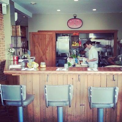 Stone Acre Pantry Restaurant in Newport, RI
Cooper top bar with sliding barn door to kitchen