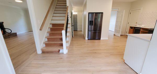 Whitewashed white oak hardwood coated with waterbased matt finish