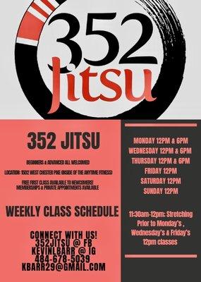 352 Jitsu's weekly class schedule.