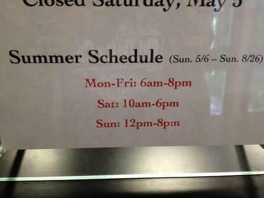 Summer hours