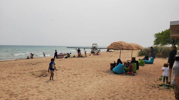 Hut style seating on beach