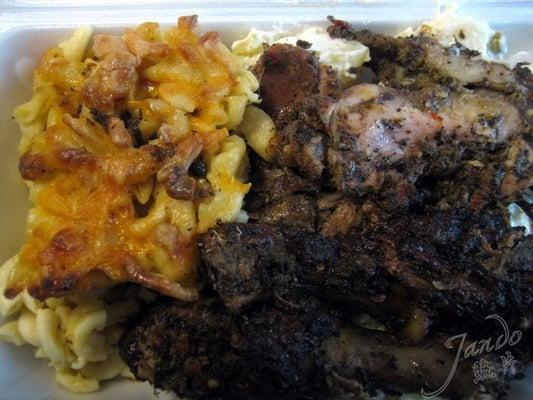 Mac and Cheese, Potato Salad, and Stew Chicken