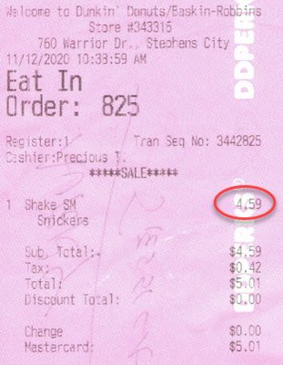 Receipt showing $4.59