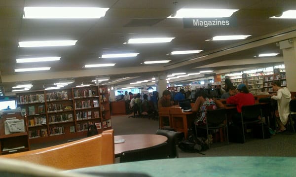 Libraries always draw random crowds...people packed on the computers