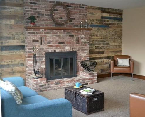 reclaimed wood adds a stunning feature wall to any space