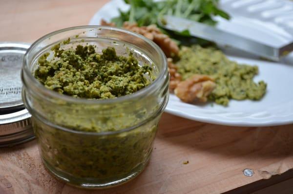 Arugula and Walnut Pesto Recipe- go to: http://www.nourishedbalance.com/#!recipes/cavu