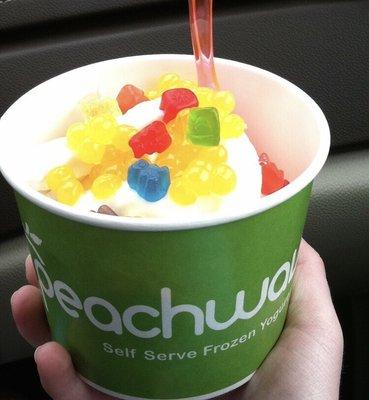 soft serve topped with gummy bears and boba