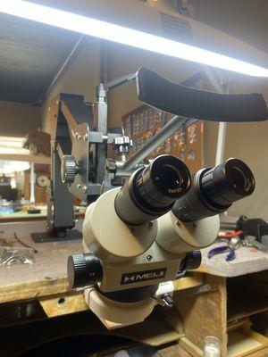 A shot from one of our Jewelry Benches. We use Microscopes to work on the finest details on your jewelry!