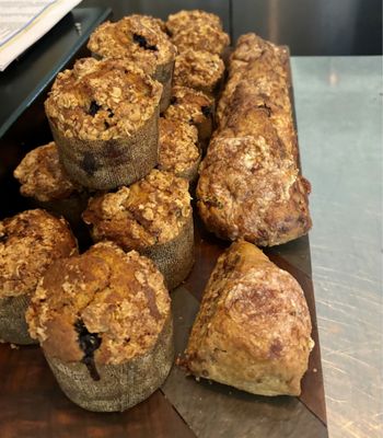 Blueberry muffins and cheddar chive scones