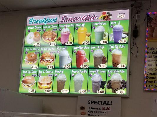 Breakfast and Smoothie Menu