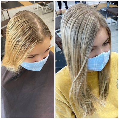 Highlights, root shadow and toner created by Colorist Spencer Lee-Griffith