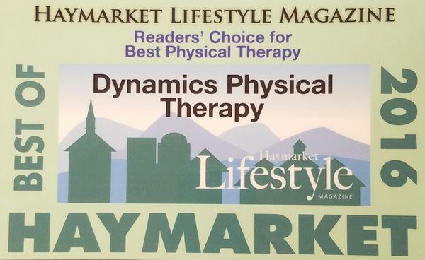 Thank you for voting for Dynamics as the Best Physical Therapy in Haymarket, VA!