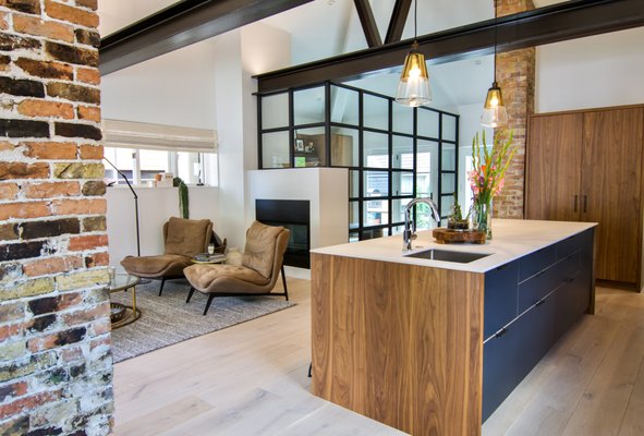 A modern kitchen & living space we completed in Old Town Park City.