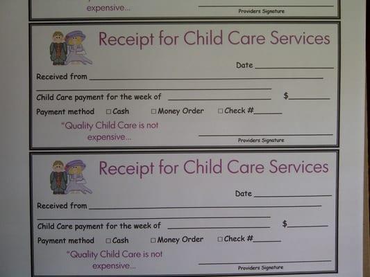 Receipt For Daycare Services