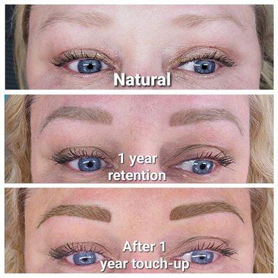 Combination brows showing 1 year retention.