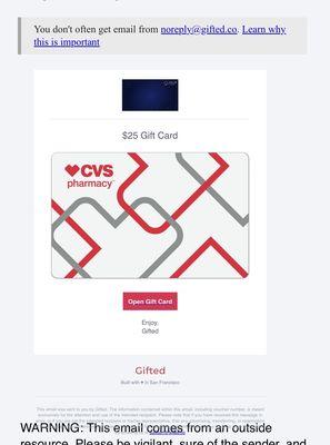 Gift card. Need a code from a second email in order to use it.