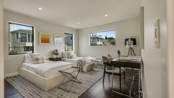 Newly Remodeled Bedroom in Corona Del Mar. Photo by Fennell Media