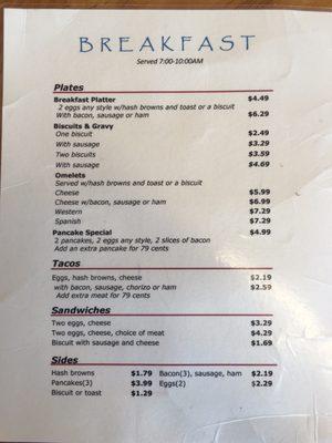 Breakfast and Lunch menu