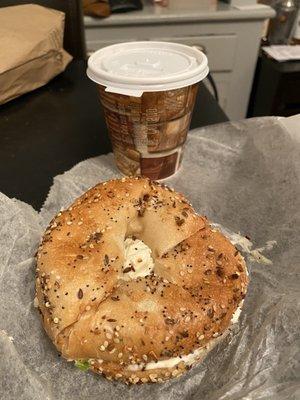 Bagel and small hot chocolate