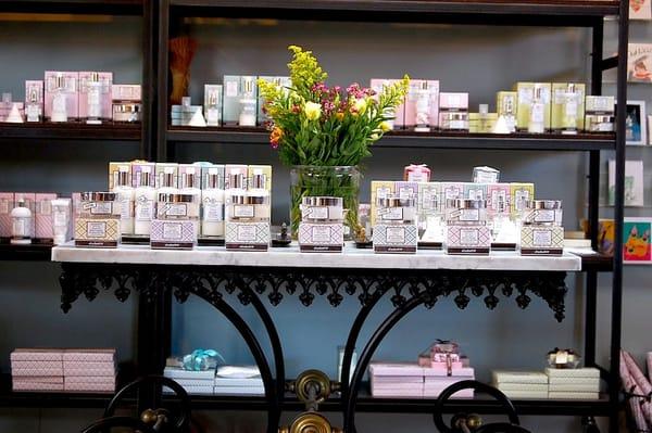 elizabethW tester table - visit us and stimulate your senses with our eau de parfums, Paraben free creams, and body lotions.