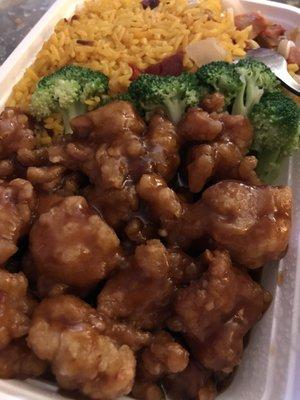 Orange chicken with pork fried rice.